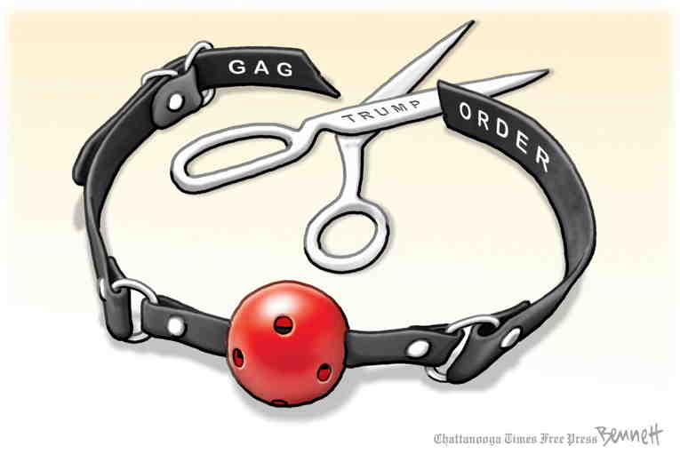 Political/Editorial Cartoon by Clay Bennett, Chattanooga Times Free Press on Trump Prosecution Begins