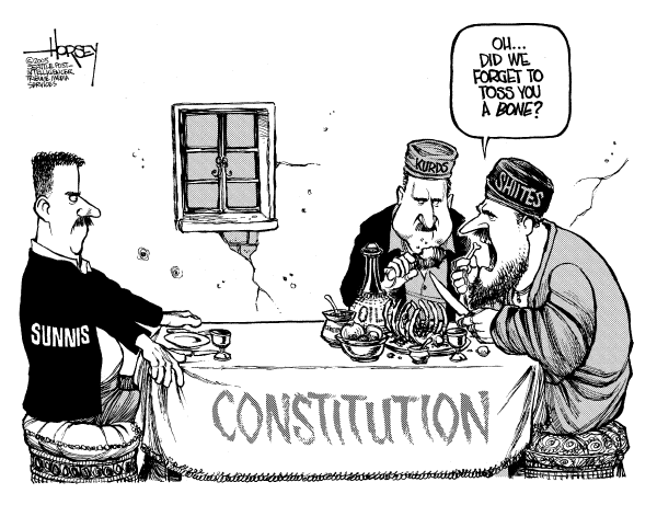 Political cartoon on Progress in Iraq by David Horsey, Seattle Post-Intelligencer