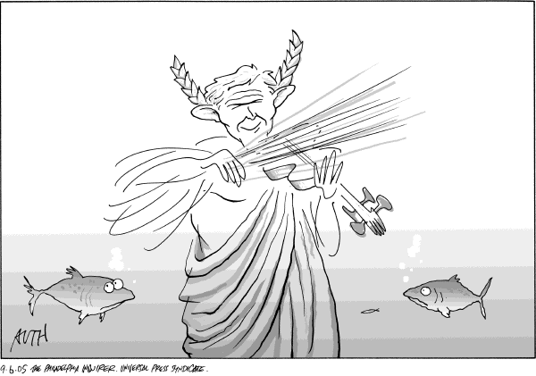 Political cartoon on Bush Responds to Katrina by Tony Auth, Philadelphia Inquirer