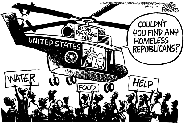 Political cartoon on Bush Responds to Katrina by Mike Peters, Dayton Daily News