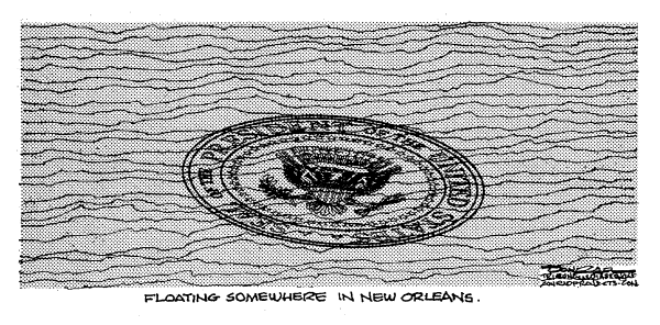 Political cartoon on Bush Responds to Katrina by Paul Conrad, Tribune Media Services