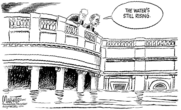 Political cartoon on Bush Responds to Katrina by Doug Marlette, Tallahasee Democrat