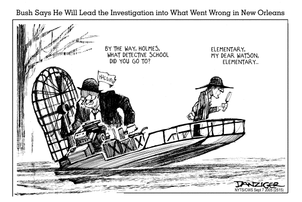 Political cartoon on Bush Responds to Katrina by Jeff Danziger, Cartoonists & Writers Syndicate