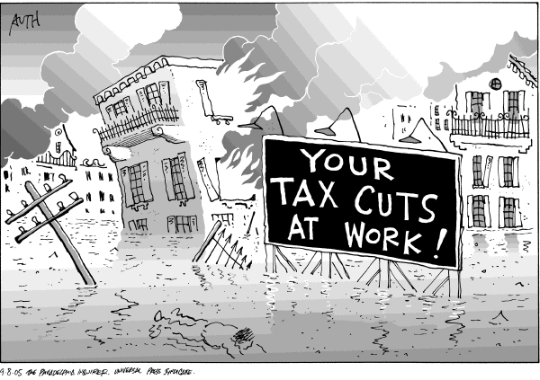Political cartoon on Feds Respond to Katrina by Tony Auth, Philadelphia Inquirer