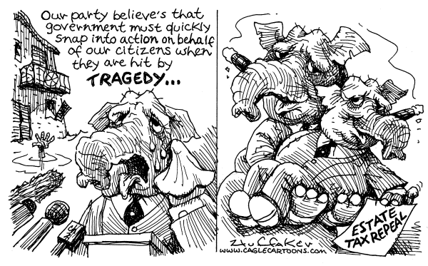 Political cartoon on Feds Respond to Katrina by Sandy Huffaker, Cagle Cartoons