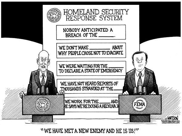Political cartoon on Feds Respond to Katrina by RJ Matson, New York Observer