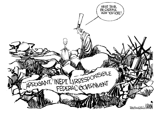 Political cartoon on Feds Respond to Katrina by Don Wright, Palm Beach Post
