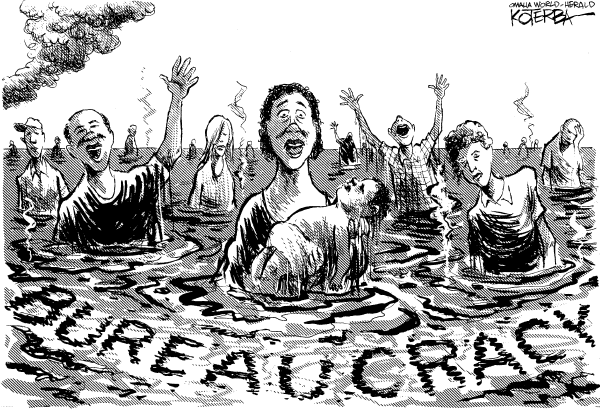 Political cartoon on Hurricane Katrina's Toll High by Jeff Koterba, Omaha World-Herald