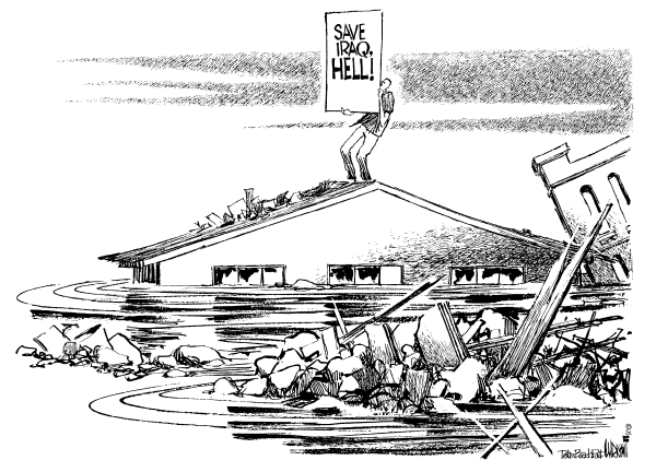 Political cartoon on Hurricane Katrina's Toll High by Don Wright, Palm Beach Post
