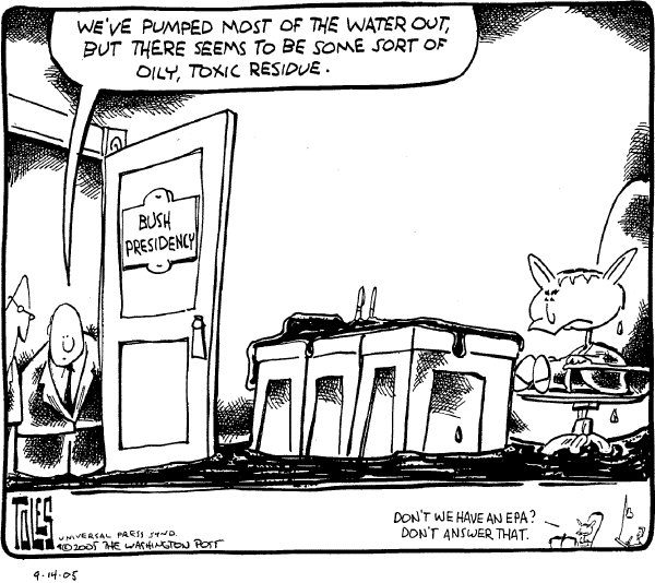 Political cartoon on Bush Accepts Responsibility by Tom Toles, Washington Post