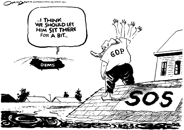 Political cartoon on GOP Heads Recovery by Jack Ohman, The Oregonian