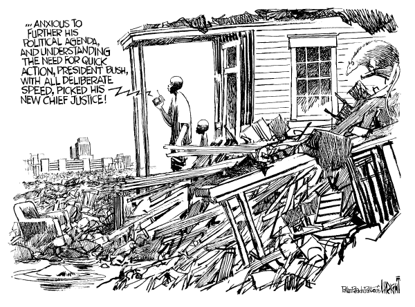 Political cartoon on Katrina's Toll Rises  by Don Wright, Palm Beach Post