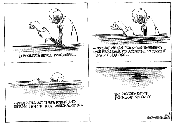 Political cartoon on Katrina's Toll Rises  by Don Wright, Palm Beach Post