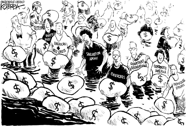 Political cartoon on Katrina's Toll Rises  by Jeff Koterba, Omaha World-Herald