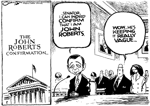 Political cartoon on Roberts Confirmation Appears Likely by Jack Ohman, The Oregonian