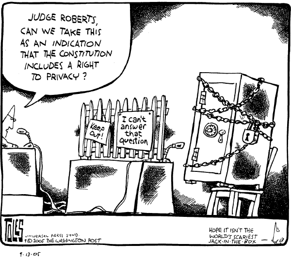 Political cartoon on Roberts Confirmation Appears Likely by Tom Toles, Washington Post