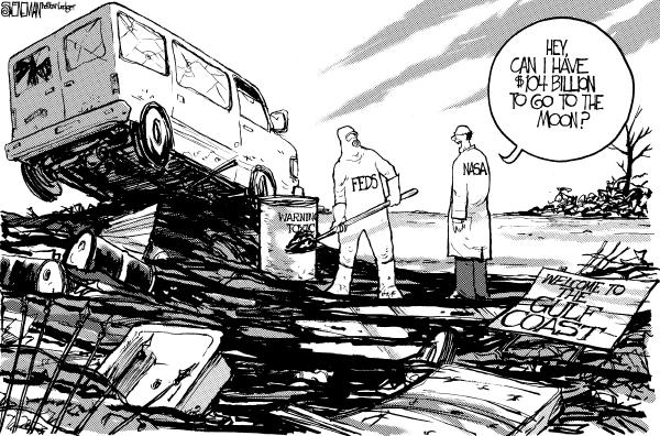 Political cartoon on US Economy Stays the Course by Drew Sheneman, Newark Star Ledger