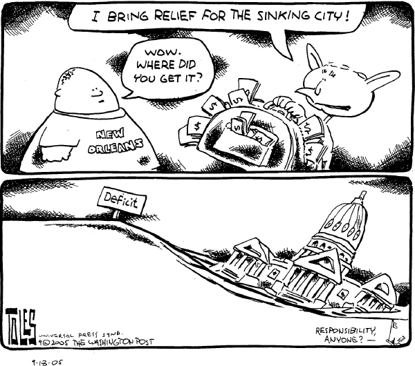 Political cartoon on Hurricane Recovery Continues by Tom Toles, Washington Post