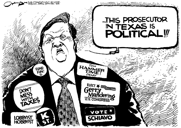 Political cartoon on Tom Delay Indicted by Jack Ohman, The Oregonian