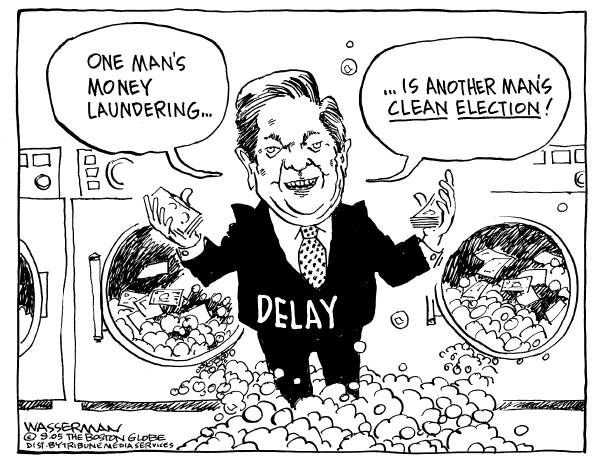 Political cartoon on Tom Delay Indicted by Dan Wasserman, Boston Globe
