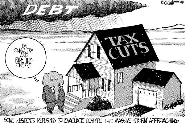 Political cartoon on US Economy in High Gear by Drew Sheneman, Newark Star Ledger