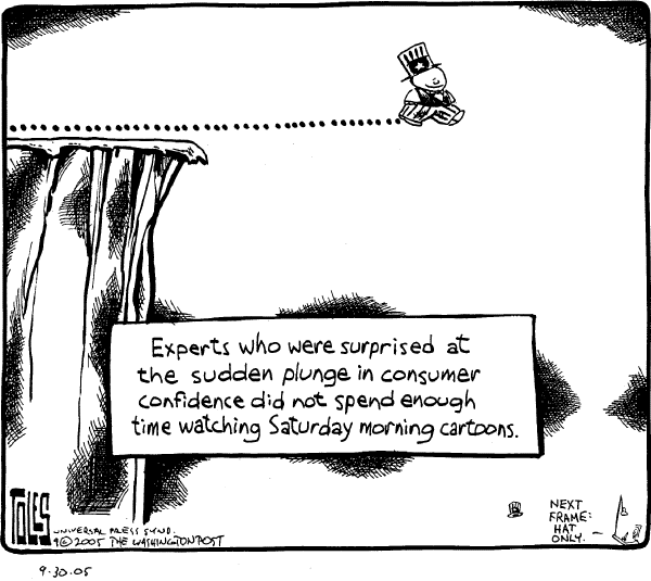 Political cartoon on US Economy in High Gear by Tom Toles, Washington Post