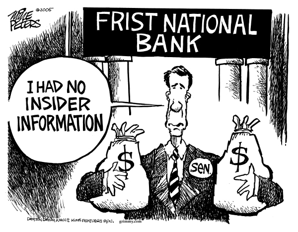 Political cartoon on Bill Frist Defends Actions by Mike Peters, Dayton Daily News