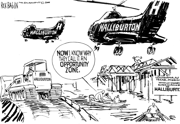 Political cartoon on Hurricane Cleanup Begins by Rex Babin, Sacramento Bee