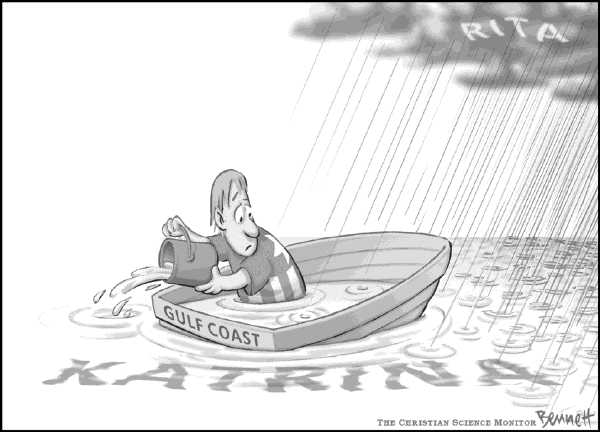 Political cartoon on Hurricane Rita Slams Coast by Clay Bennett, Christian Science Monitor