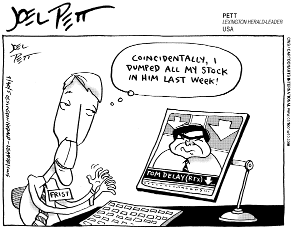 Political cartoon on Delay Indicted Again by Joel Pett, Lexington Observer