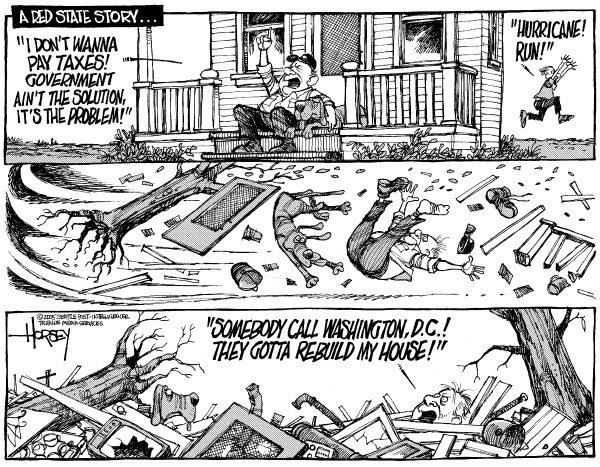 Political cartoon on Hurricane Cleanup Underway by David Horsey, Seattle Post-Intelligencer