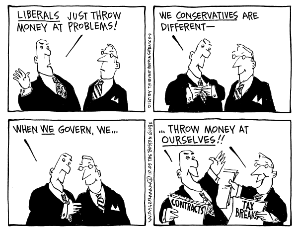 Political cartoon on Hurricane Cleanup Underway by Dan Wasserman, Boston Globe