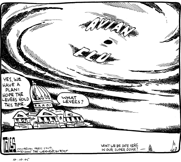 Political cartoon on Avian Flu on the Way by Tom Toles, Washington Post
