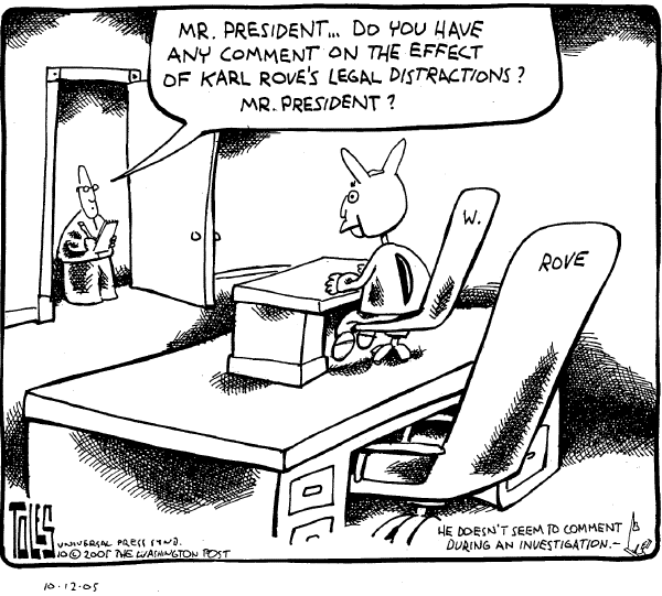 Political cartoon on Bush Working Overtime by Tom Toles, Washington Post