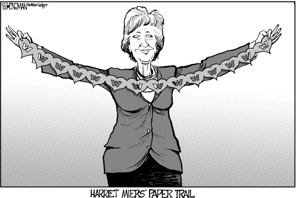 Political cartoon on Miers Nomination in Trouble by Drew Sheneman, Newark Star Ledger