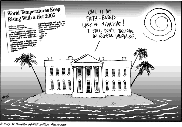 Political cartoon on Natural Disasters Continue by Tony Auth, Philadelphia Inquirer