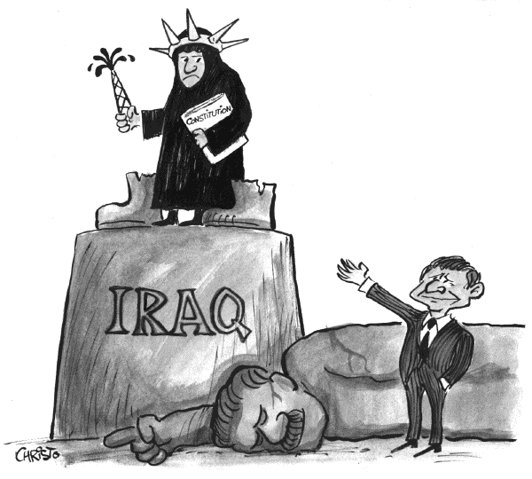 Political cartoon on Iraqis Vote on Constitution by Christo Komarnitski, Bulgaria