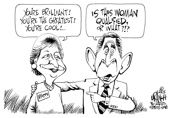 Political cartoon on Bush Praises Harriet Miers by John Branch, San Antonio Express-News