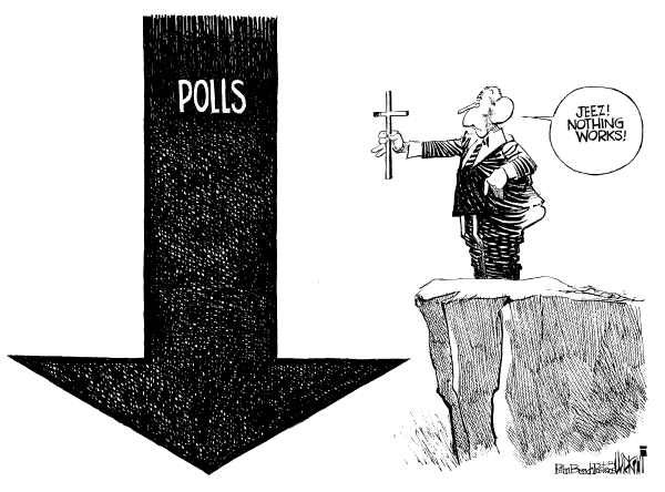 Political cartoon on Bush's Poll Numbers Dropping by Don Wright, Palm Beach Post
