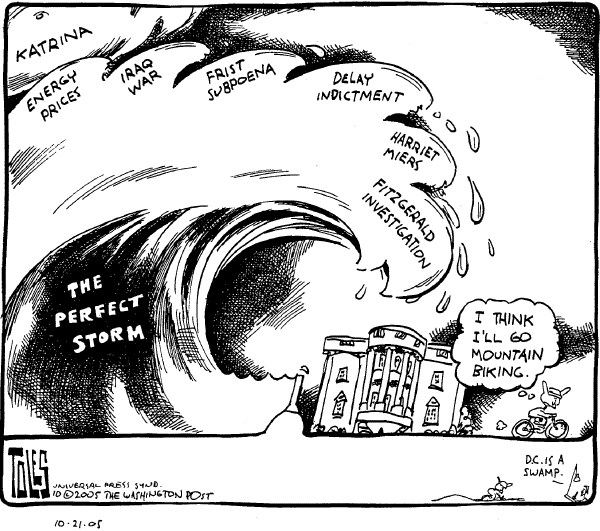 Political cartoon on Bush Stays the Course by Tom Toles, Washington Post