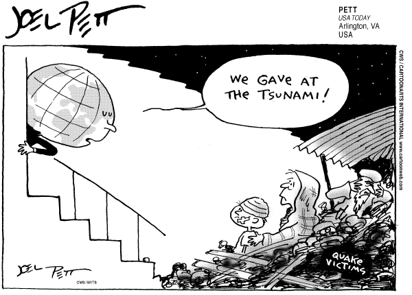 Political cartoon on Natural Disasters Continue by Joel Pett, Lexington Observer