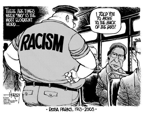 Political cartoon on Tribute to Rosa Parks by David Horsey, Seattle Post-Intelligencer