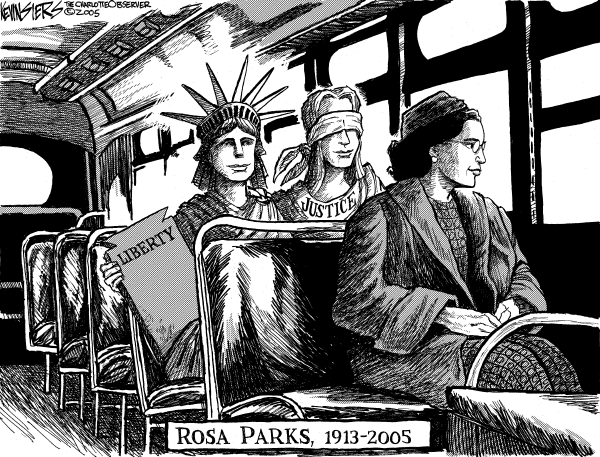 Political cartoon on Tribute to Rosa Parks by Kevin Siers, Charlotte Observer