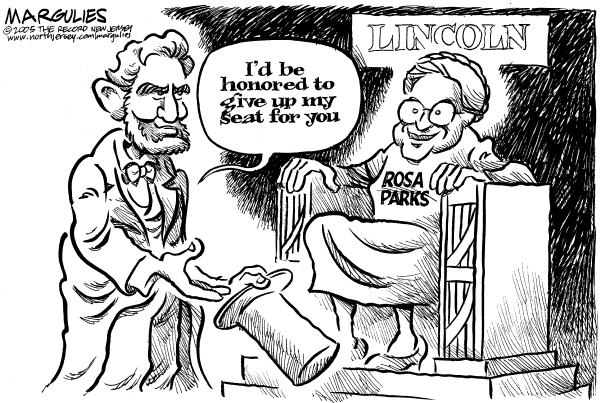 Political cartoon on Tribute to Rosa Parks by Jimmy Margulies, The Record, New Jersey