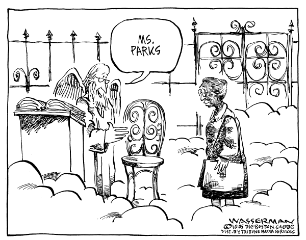 Political cartoon on Tribute to Rosa Parks by Dan Wasserman, Boston Globe