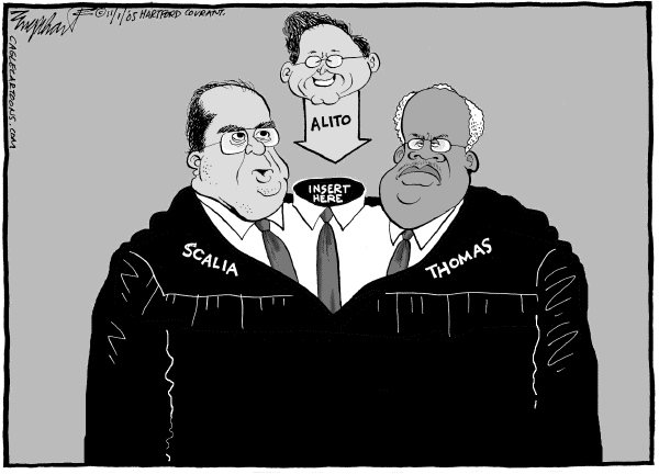 Political cartoon on Bush Nominates Samuel Alito by Bob Engelhart, Hartford Courant