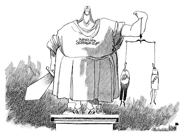 Political cartoon on Bush Nominates Samuel Alito by Don Wright, Palm Beach Post