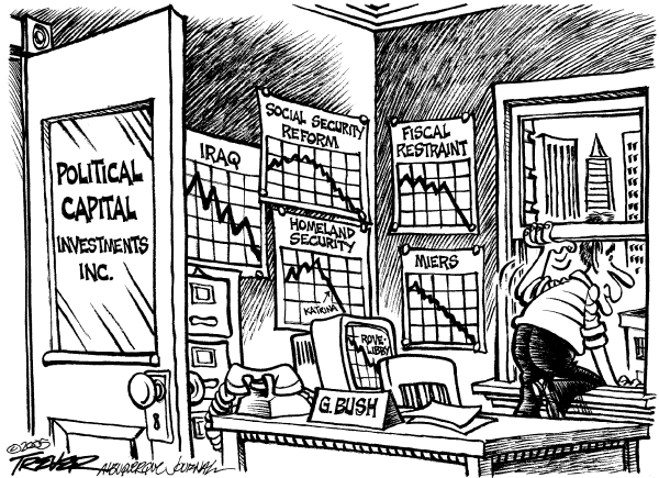 Political cartoon on President Bush Stays the Course by John Trevor, Albuquerque Journal
