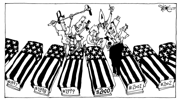 Political cartoon on Progress in Iraq by Signe Wilkinson, Philadelphia Daily News