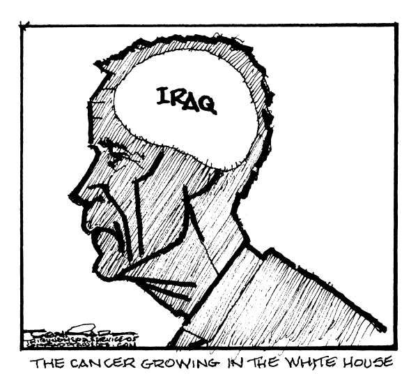 Political cartoon on Progress in Iraq by Paul Conrad, Tribune Media Services